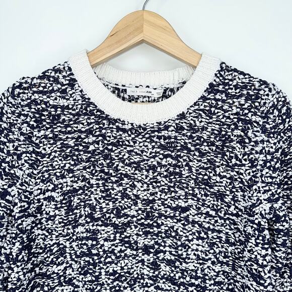 Rag & Bone Marley Chunky Knit Cropped Crew Neck Sweater Navy Blue/ White - Picture 4 of 12
